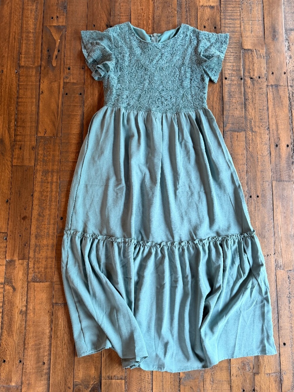 Girls Sage Green Lace Maxi Dress XL Boho Flower Girl Easter Dress
